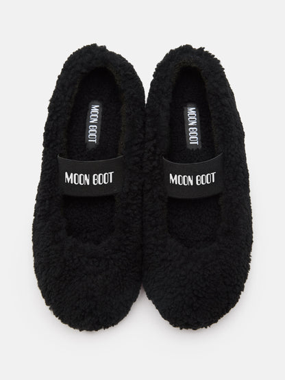 MOON BOOT SHEARLING BLACK BALLERINAS