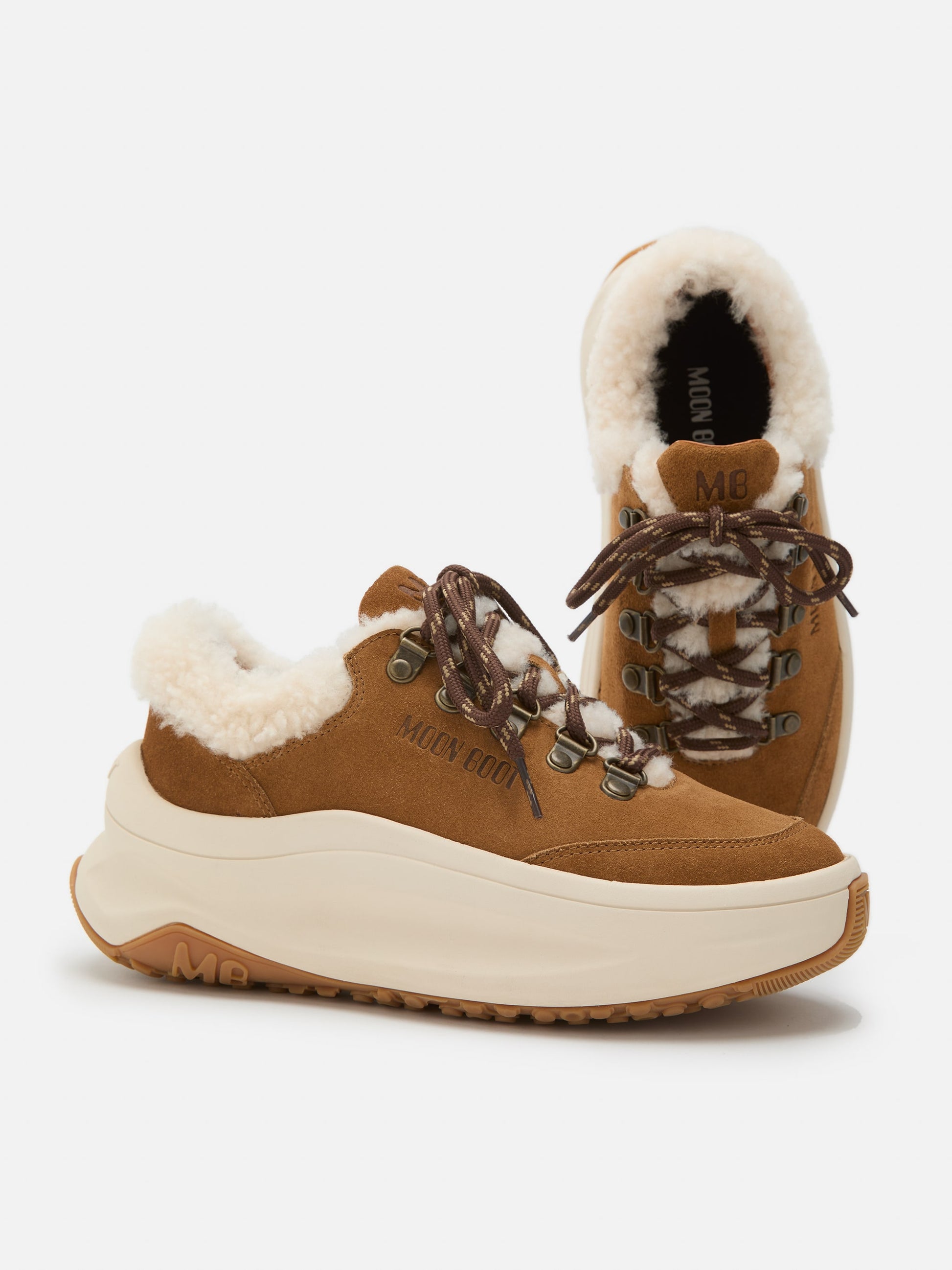 MOON BOOT MOON247 CITY BROWN SHEARLING SNEAKERS