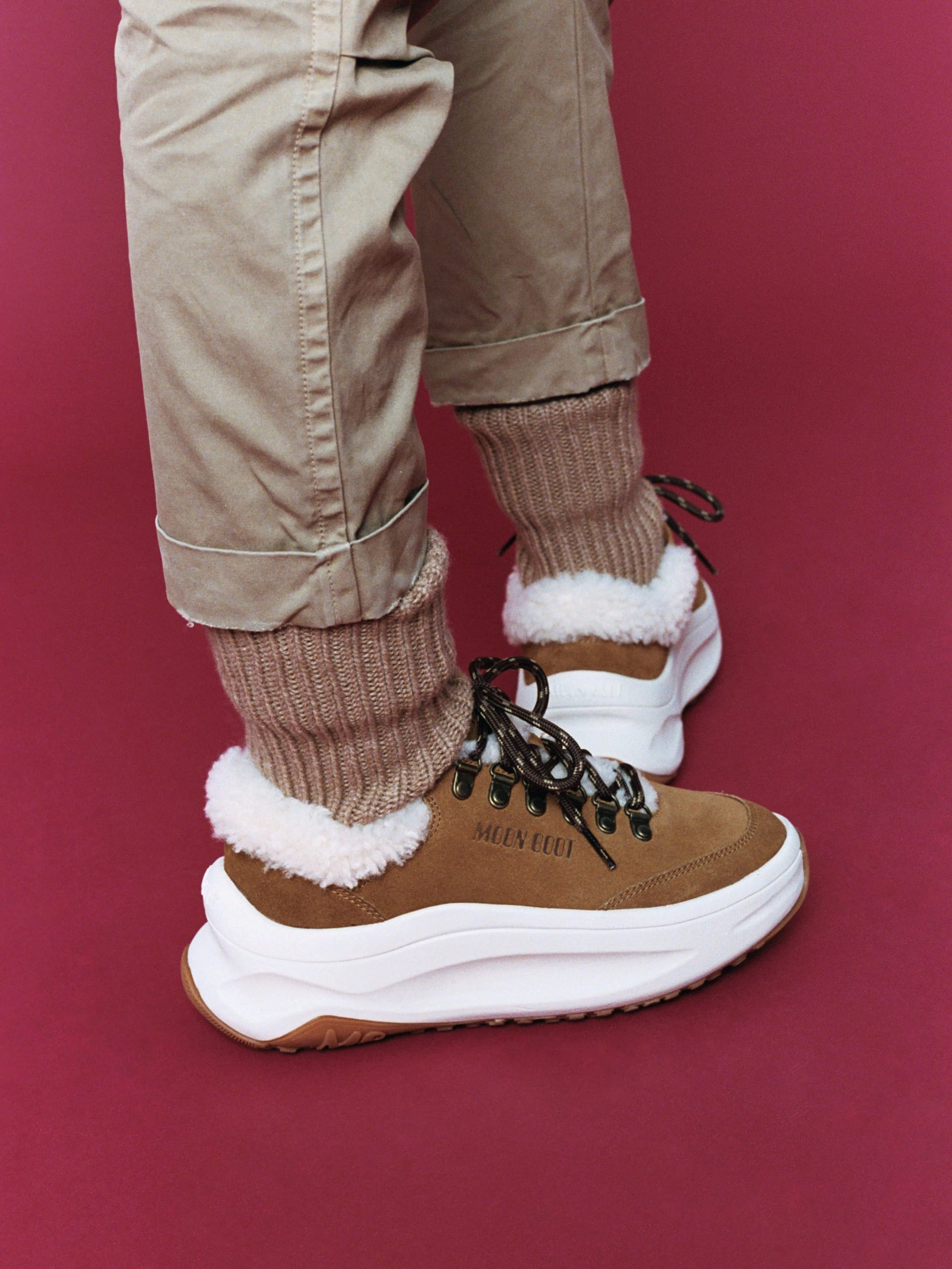 MOON BOOT MOON247 CITY BROWN SHEARLING SNEAKERS