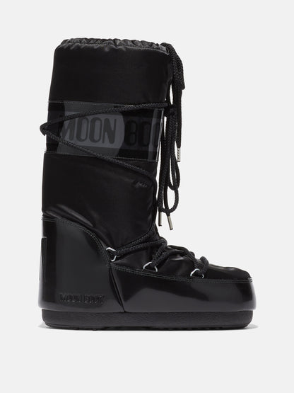MOON BOOT ICON GLANCE BLACK SATIN BOOTS