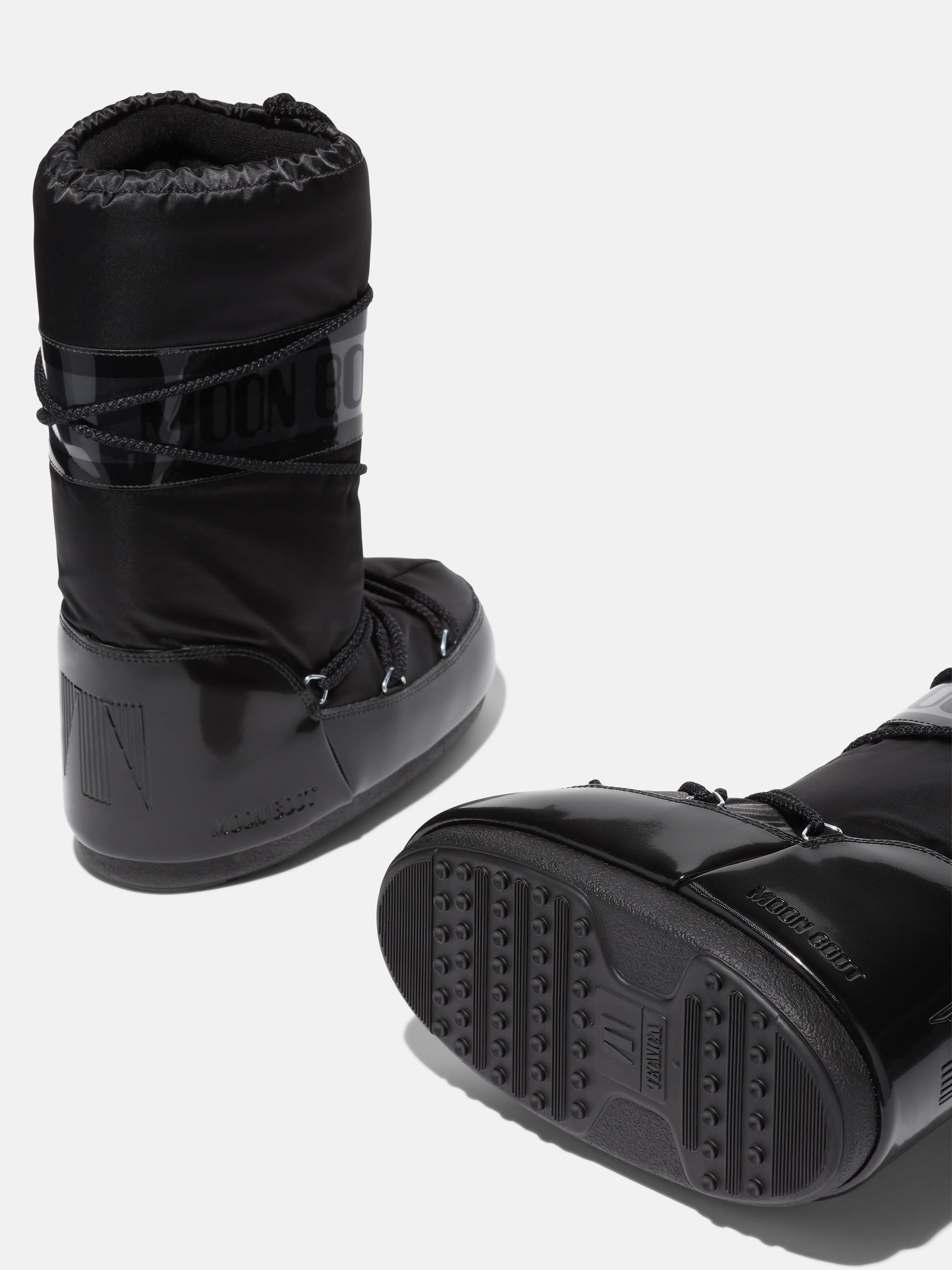 MOON BOOT ICON GLANCE BLACK SATIN BOOTS