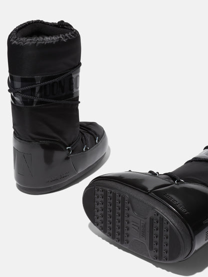 MOON BOOT ICON GLANCE BLACK SATIN BOOTS