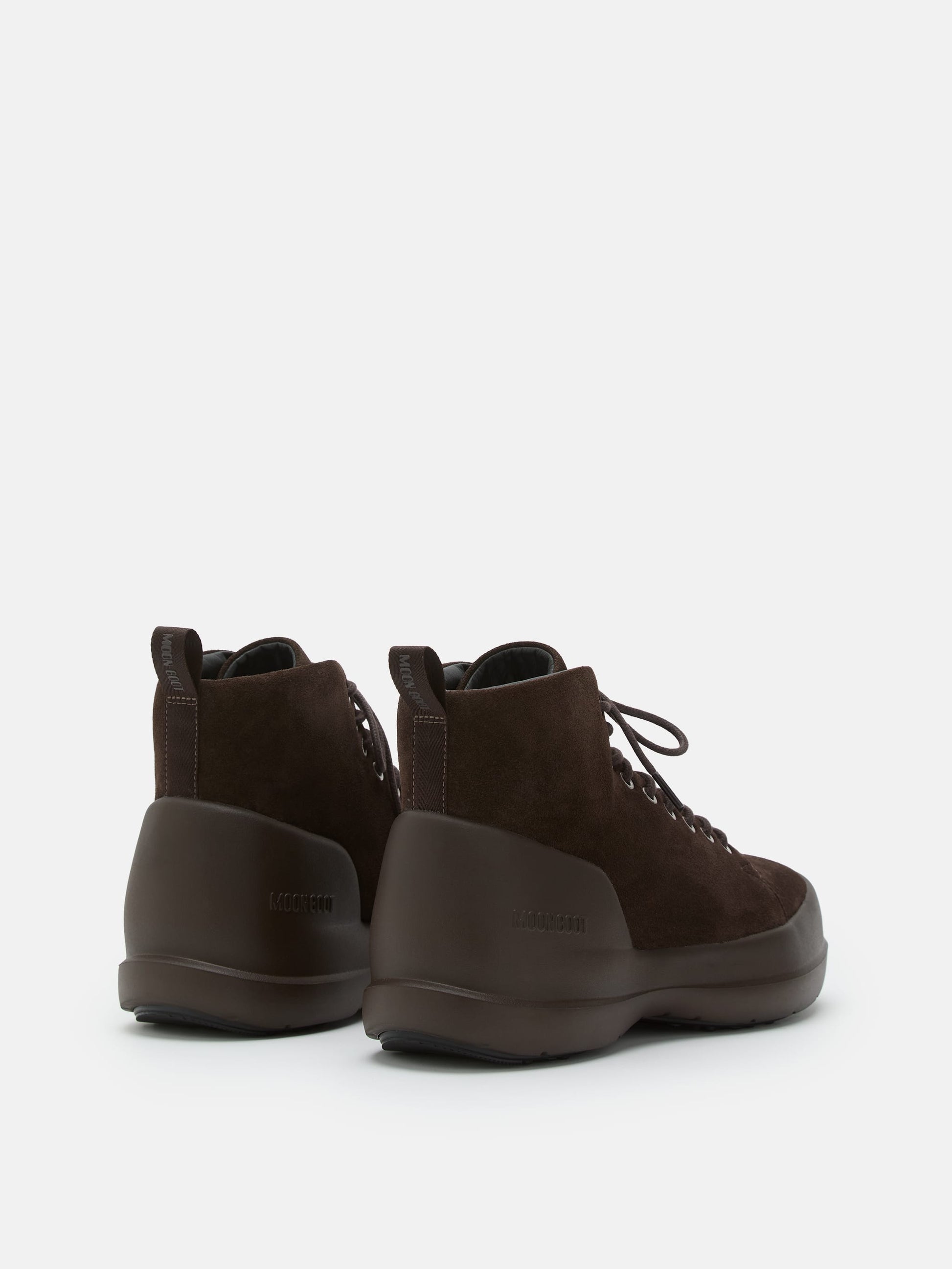 MOON BOOT MEZZALUNA DARK BROWN SUEDE LACE UP MID BOOTS