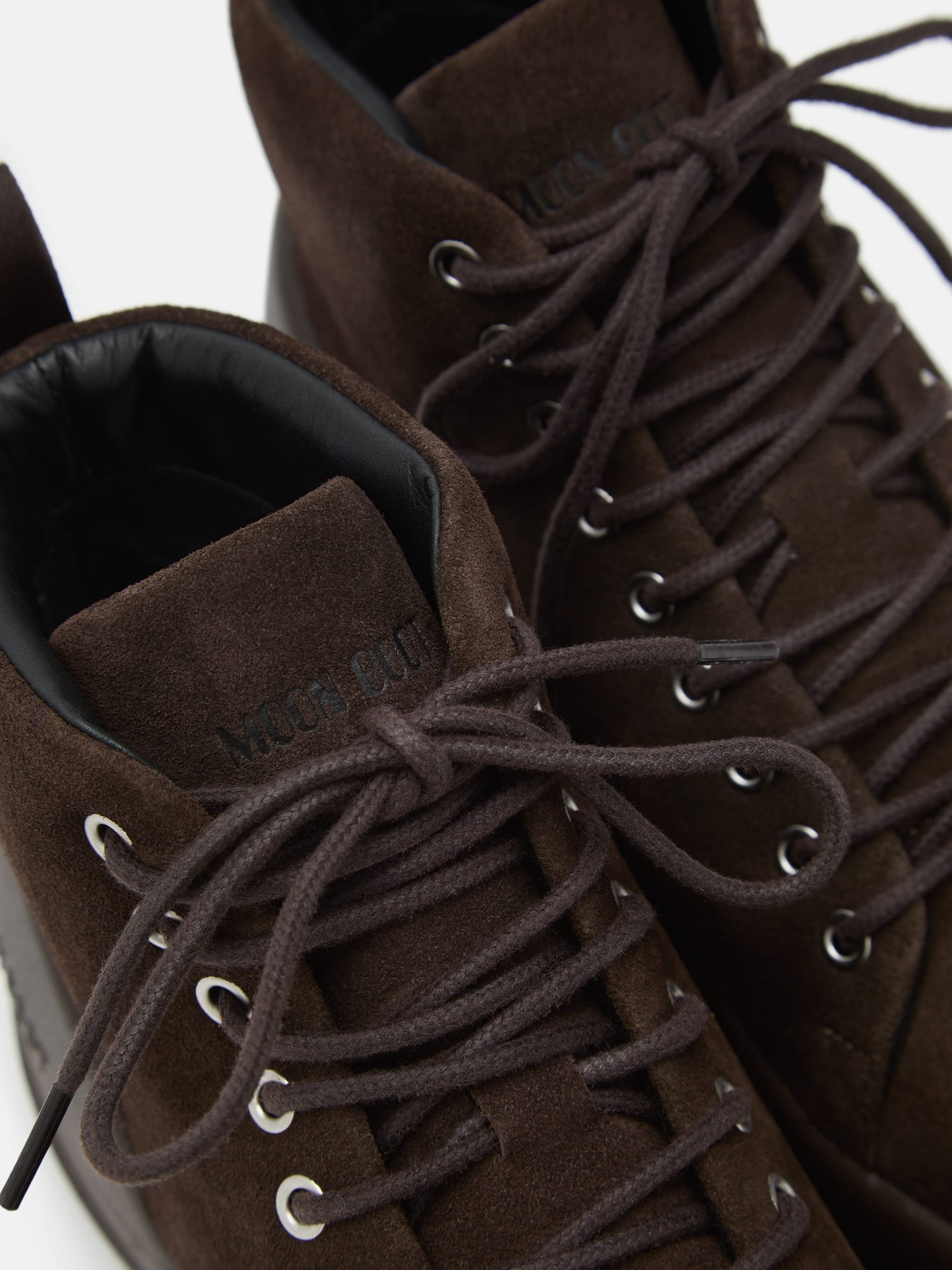 MOON BOOT MEZZALUNA DARK BROWN SUEDE LACE UP MID BOOTS