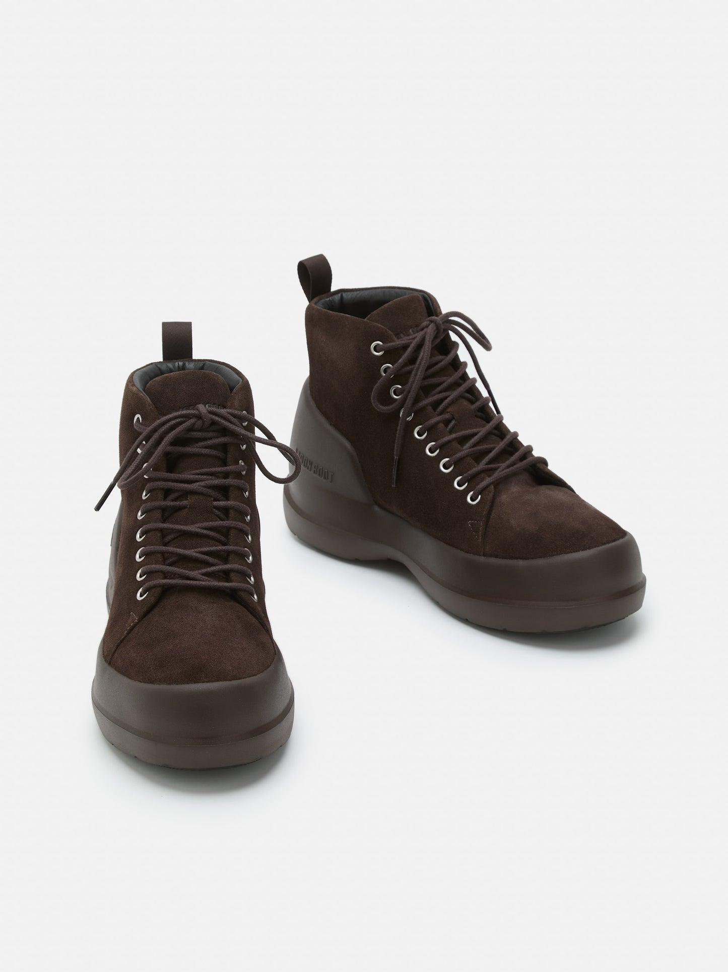 MOON BOOT MEZZALUNA DARK BROWN SUEDE LACE UP MID BOOTS