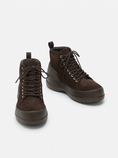MOON BOOT MEZZALUNA DARK BROWN SUEDE LACE UP MID BOOTS